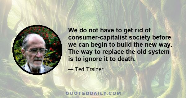 We do not have to get rid of consumer-capitalist society before we can begin to build the new way. The way to replace the old system is to ignore it to death.