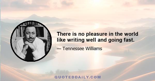 There is no pleasure in the world like writing well and going fast.