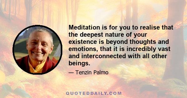 Meditation is for you to realise that the deepest nature of your existence is beyond thoughts and emotions, that it is incredibly vast and interconnected with all other beings.