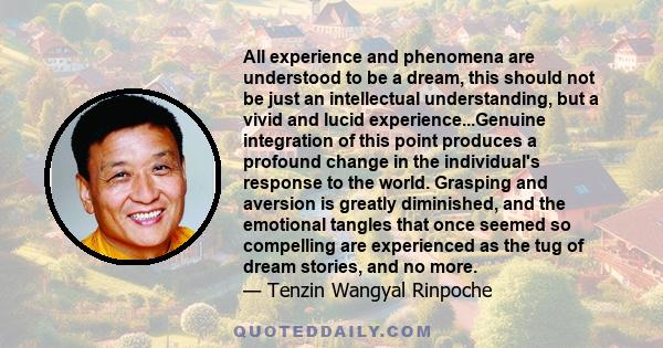 All experience and phenomena are understood to be a dream, this should not be just an intellectual understanding, but a vivid and lucid experience...Genuine integration of this point produces a profound change in the