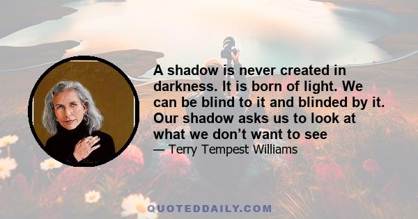 A shadow is never created in darkness. It is born of light. We can be blind to it and blinded by it. Our shadow asks us to look at what we don’t want to see