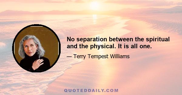 No separation between the spiritual and the physical. It is all one.