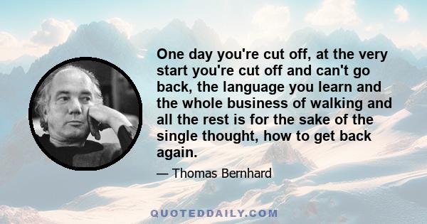 One day you're cut off, at the very start you're cut off and can't go back, the language you learn and the whole business of walking and all the rest is for the sake of the single thought, how to get back again.