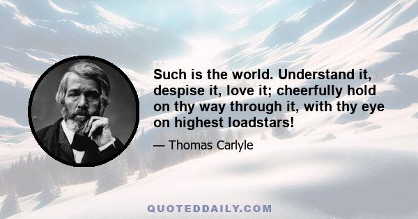 Such is the world. Understand it, despise it, love it; cheerfully hold on thy way through it, with thy eye on highest loadstars!