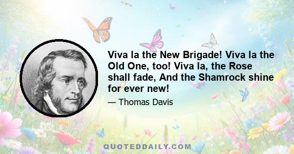 Viva la the New Brigade! Viva la the Old One, too! Viva la, the Rose shall fade, And the Shamrock shine for ever new!