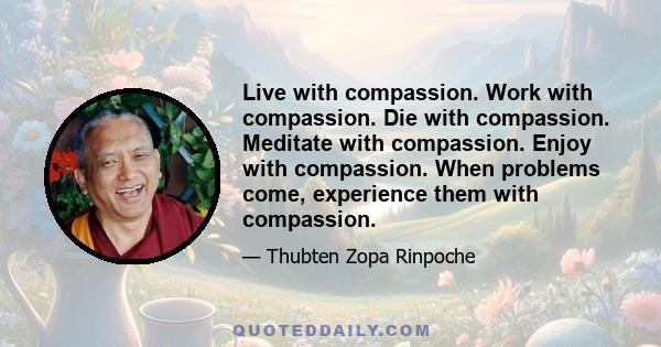 Live with compassion. Work with compassion. Die with compassion. Meditate with compassion. Enjoy with compassion. When problems come, experience them with compassion.