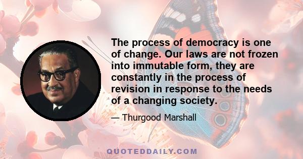 The process of democracy is one of change. Our laws are not frozen into immutable form, they are constantly in the process of revision in response to the needs of a changing society.