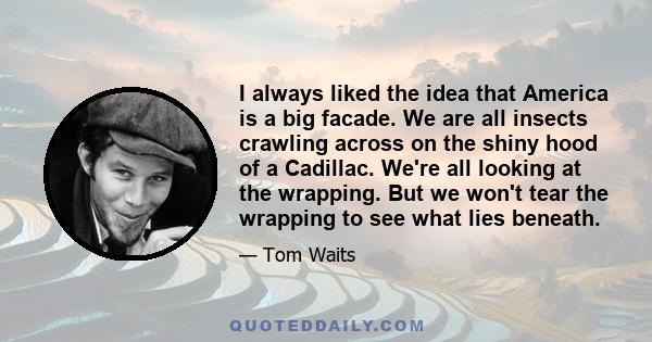 I always liked the idea that America is a big facade. We are all insects crawling across on the shiny hood of a Cadillac. We're all looking at the wrapping. But we won't tear the wrapping to see what lies beneath.