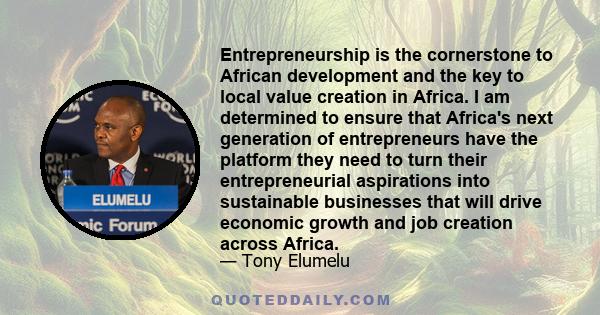 Entrepreneurship is the cornerstone to African development and the key to local value creation in Africa. I am determined to ensure that Africa's next generation of entrepreneurs have the platform they need to turn