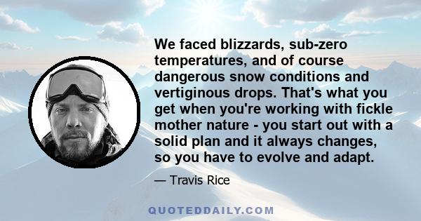 We faced blizzards, sub-zero temperatures, and of course dangerous snow conditions and vertiginous drops. That's what you get when you're working with fickle mother nature - you start out with a solid plan and it always 