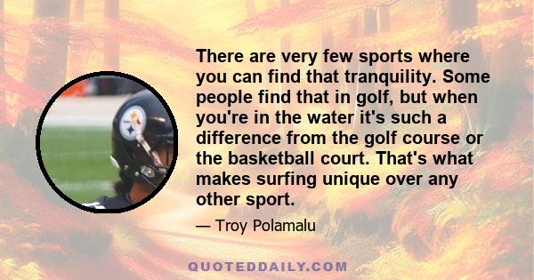 There are very few sports where you can find that tranquility. Some people find that in golf, but when you're in the water it's such a difference from the golf course or the basketball court. That's what makes surfing