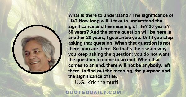 What is there to understand? The significance of life? How long will it take to understand the significance and the meaning of life? 20 years? 30 years? And the same question will be here in another 20 years, I