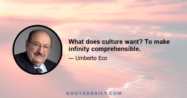 What does culture want? To make infinity comprehensible.