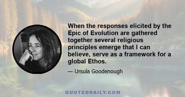 When the responses elicited by the Epic of Evolution are gathered together several religious principles emerge that I can believe, serve as a framework for a global Ethos.