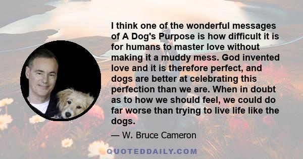 I think one of the wonderful messages of A Dog's Purpose is how difficult it is for humans to master love without making it a muddy mess. God invented love and it is therefore perfect, and dogs are better at celebrating 