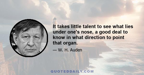 It takes little talent to see what lies under one's nose, a good deal to know in what direction to point that organ.