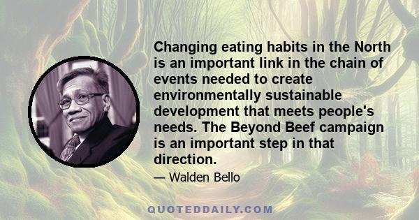 Changing eating habits in the North is an important link in the chain of events needed to create environmentally sustainable development that meets people's needs. The Beyond Beef campaign is an important step in that