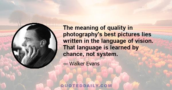 The meaning of quality in photography's best pictures lies written in the language of vision. That language is learned by chance, not system.