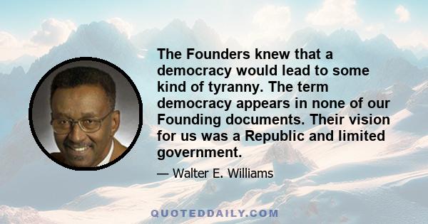 The Founders knew that a democracy would lead to some kind of tyranny. The term democracy appears in none of our Founding documents. Their vision for us was a Republic and limited government.