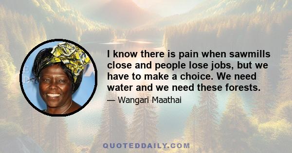 I know there is pain when sawmills close and people lose jobs, but we have to make a choice. We need water and we need these forests.