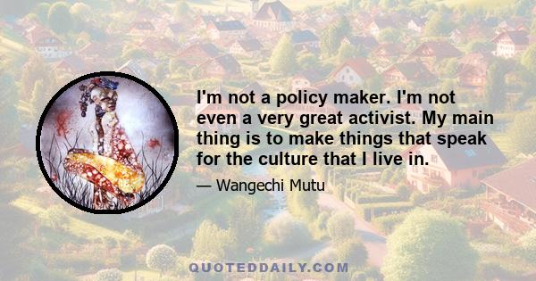 I'm not a policy maker. I'm not even a very great activist. My main thing is to make things that speak for the culture that I live in.