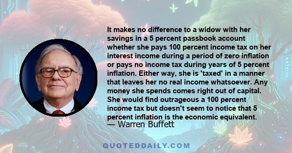 It makes no difference to a widow with her savings in a 5 percent passbook account whether she pays 100 percent income tax on her interest income during a period of zero inflation or pays no income tax during years of 5 