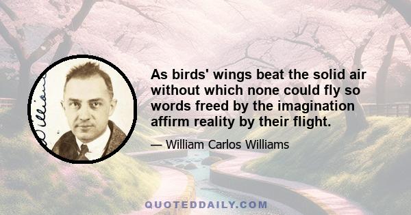 As birds' wings beat the solid air without which none could fly so words freed by the imagination affirm reality by their flight.