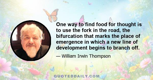 One way to find food for thought is to use the fork in the road, the bifurcation that marks the place of emergence in which a new line of development begins to branch off.