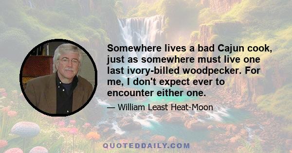 Somewhere lives a bad Cajun cook, just as somewhere must live one last ivory-billed woodpecker. For me, I don't expect ever to encounter either one.