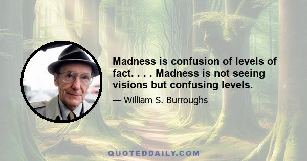 Madness is confusion of levels of fact. . . . Madness is not seeing visions but confusing levels.