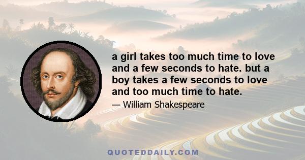 a girl takes too much time to love and a few seconds to hate. but a boy takes a few seconds to love and too much time to hate.