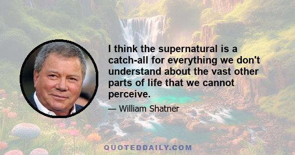 I think the supernatural is a catch-all for everything we don't understand about the vast other parts of life that we cannot perceive.