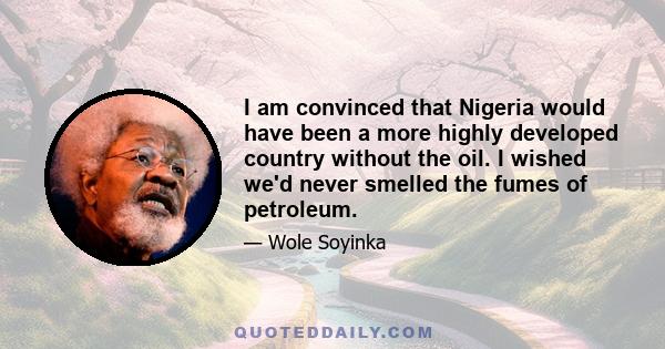 I am convinced that Nigeria would have been a more highly developed country without the oil. I wished we'd never smelled the fumes of petroleum.