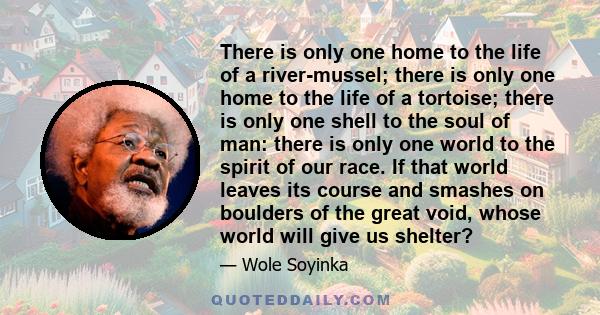 There is only one home to the life of a river-mussel; there is only one home to the life of a tortoise; there is only one shell to the soul of man: there is only one world to the spirit of our race. If that world leaves 