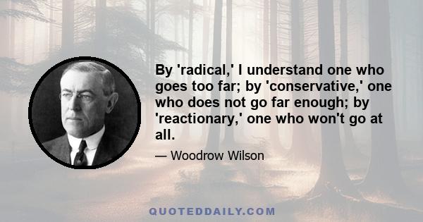 By 'radical,' I understand one who goes too far; by 'conservative,' one who does not go far enough; by 'reactionary,' one who won't go at all.