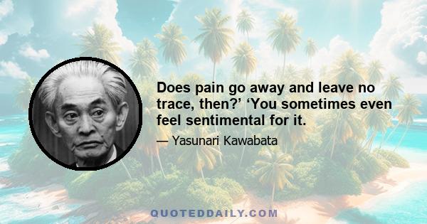 Does pain go away and leave no trace, then?’ ‘You sometimes even feel sentimental for it.