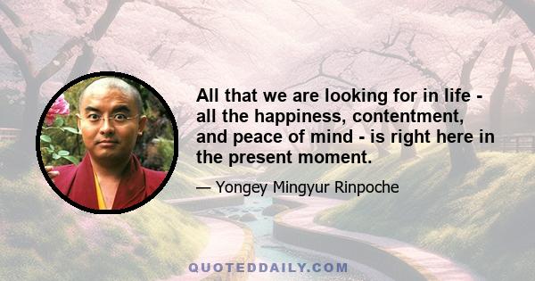 All that we are looking for in life - all the happiness, contentment, and peace of mind - is right here in the present moment.