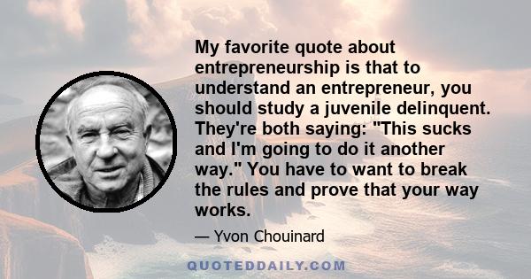 My favorite quote about entrepreneurship is that to understand an entrepreneur, you should study a juvenile delinquent. They're both saying: This sucks and I'm going to do it another way. You have to want to break the