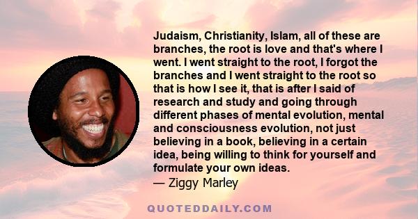 Judaism, Christianity, Islam, all of these are branches, the root is love and that's where I went. I went straight to the root, I forgot the branches and I went straight to the root so that is how I see it, that is