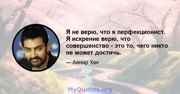 Я не верю, что я перфекционист. Я искренне верю, что совершенство - это то, чего никто не может достичь.