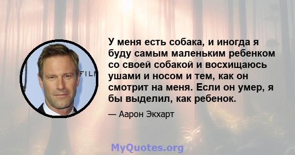 У меня есть собака, и иногда я буду самым маленьким ребенком со своей собакой и восхищаюсь ушами и носом и тем, как он смотрит на меня. Если он умер, я бы выделил, как ребенок.