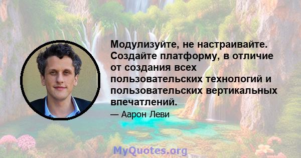 Модулизуйте, не настраивайте. Создайте платформу, в отличие от создания всех пользовательских технологий и пользовательских вертикальных впечатлений.