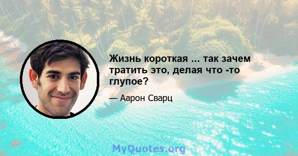 Жизнь короткая ... так зачем тратить это, делая что -то глупое?