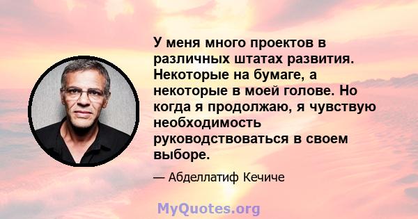 У меня много проектов в различных штатах развития. Некоторые на бумаге, а некоторые в моей голове. Но когда я продолжаю, я чувствую необходимость руководствоваться в своем выборе.