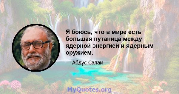 Я боюсь, что в мире есть большая путаница между ядерной энергией и ядерным оружием.