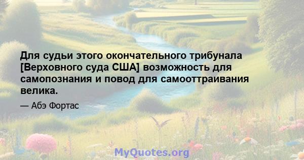 Для судьи этого окончательного трибунала [Верховного суда США] возможность для самопознания и повод для самооттраивания велика.