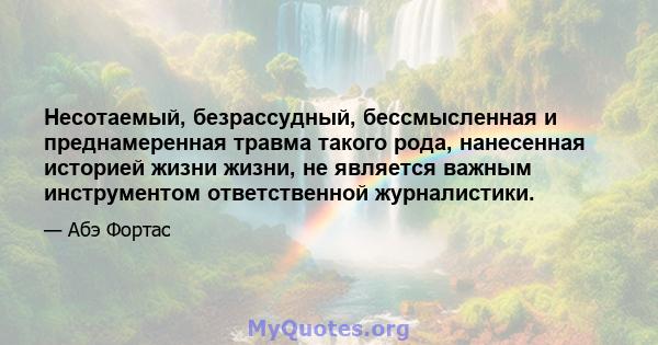 Несотаемый, безрассудный, бессмысленная и преднамеренная травма такого рода, нанесенная историей жизни жизни, не является важным инструментом ответственной журналистики.