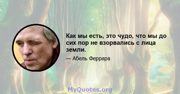 Как мы есть, это чудо, что мы до сих пор не взорвались с лица земли.