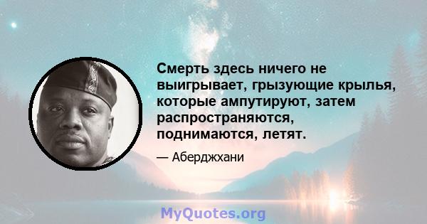 Смерть здесь ничего не выигрывает, грызующие крылья, которые ампутируют, затем распространяются, поднимаются, летят.