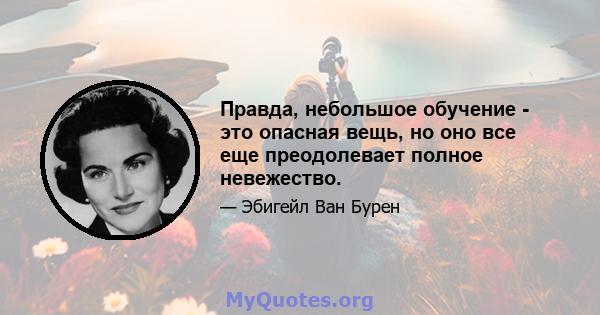 Правда, небольшое обучение - это опасная вещь, но оно все еще преодолевает полное невежество.